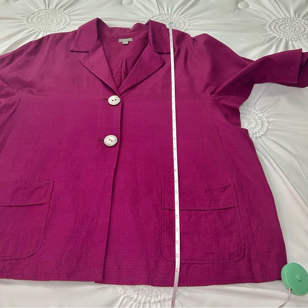 J. Jill Fuchsia Plum Silk & Cotton Blend Button Front Short Sleeve Blazer Sz XL - Picture 11 of 16